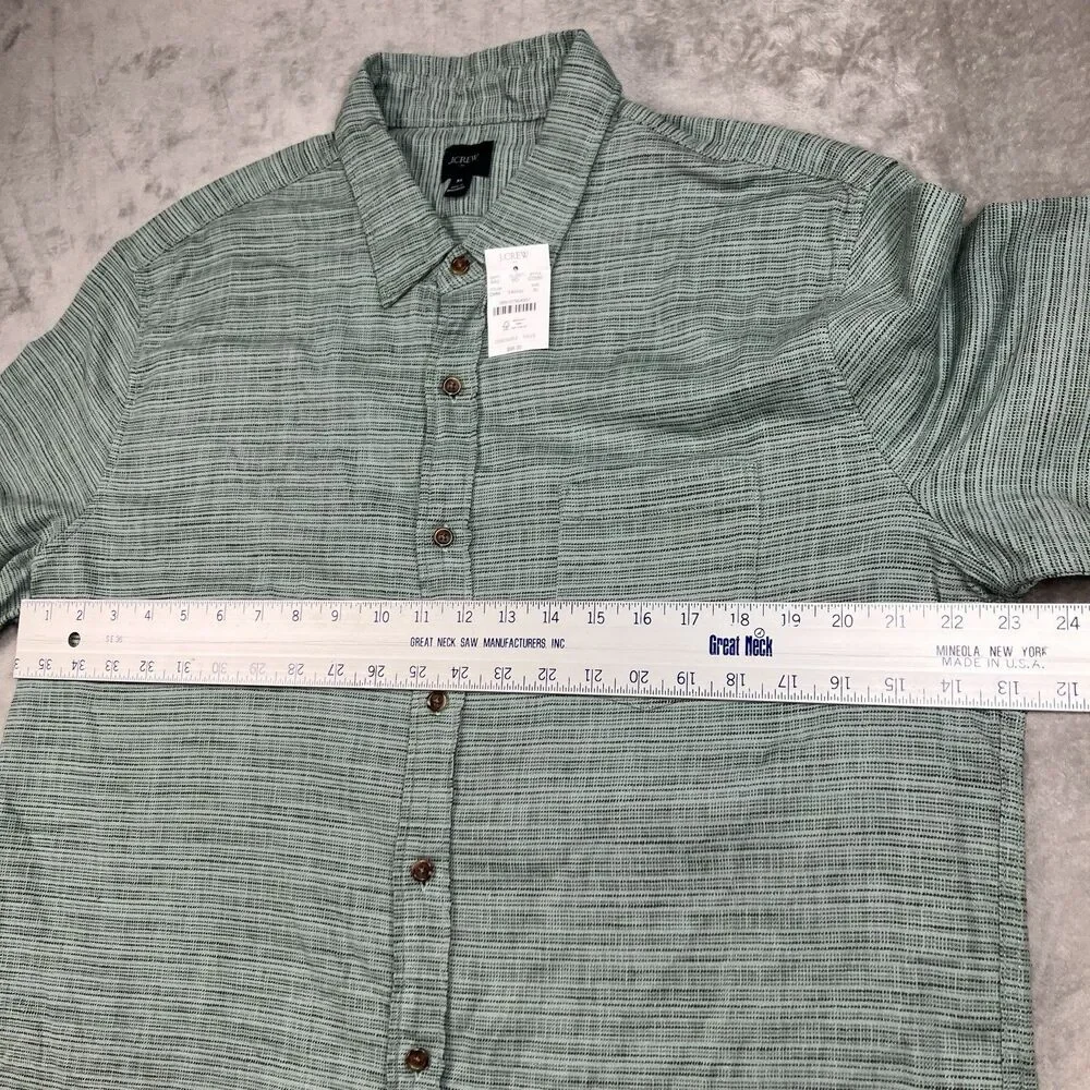 J Crew Mens XL Short Sleeve‎ Slub Dobby Shirt Sage Green Woven Button Up Resort